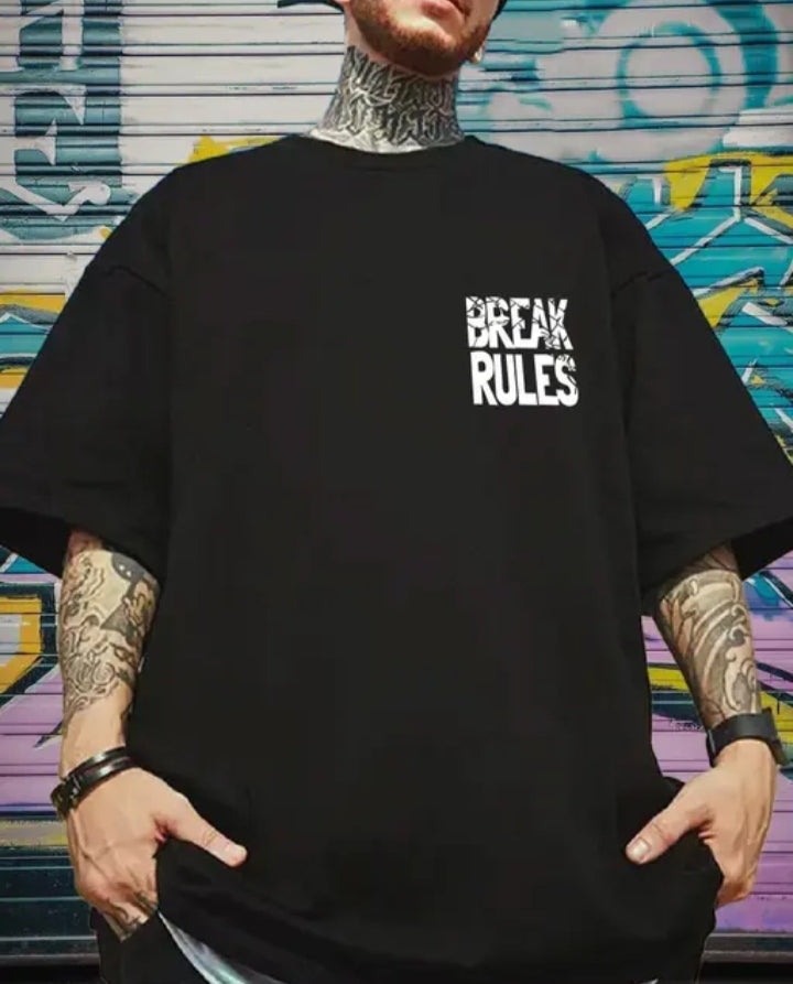 Break Rules oversize round neck T-shirt|Black T-shirt for men's