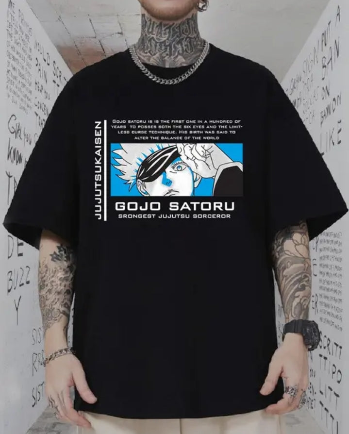 Gojo Satoru anime oversize round neck T-shirt | Back printed