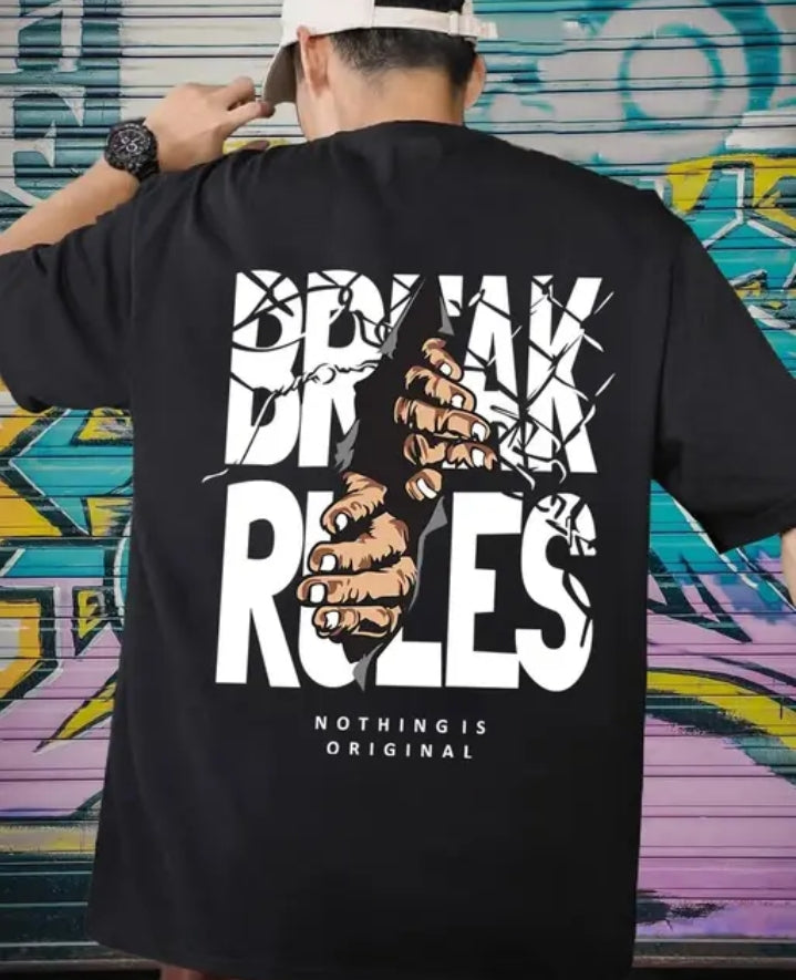 Break Rules oversize round neck T-shirt|Black T-shirt for men's