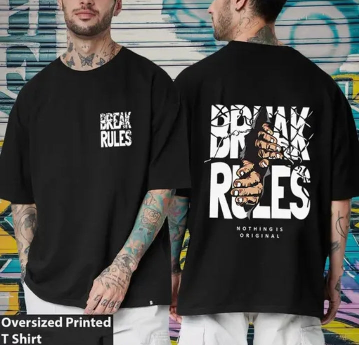 Break Rules oversize round neck T-shirt|Black T-shirt for men's